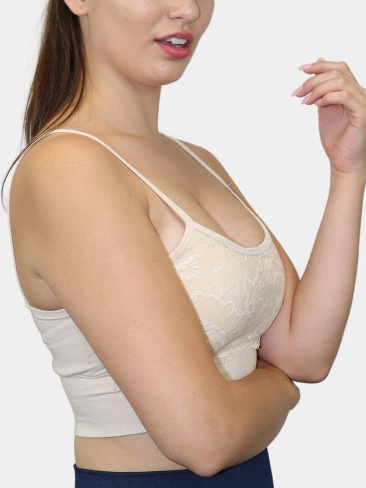 ELIETIAN - Wholesale Bralette - Women's - Spaghetti Strap Bra w/Lace Overlay