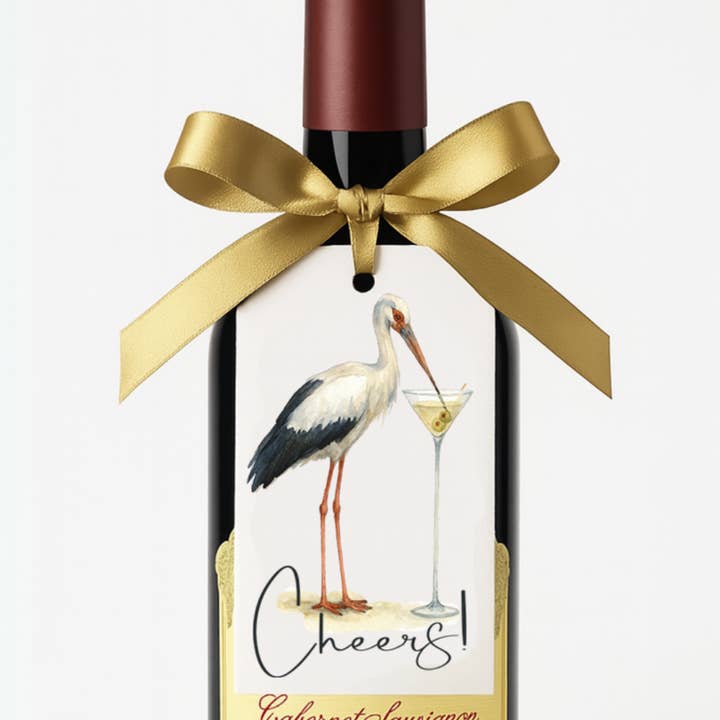 Elegant Stork with Tall Dirty Martini "Cheers" Gift Tags for wholesale by Design Carolinas