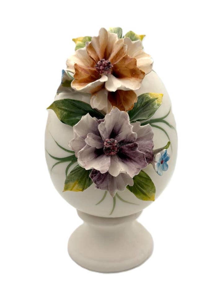 Ceramic Easter egg poppies U309 - H16cm Made in Italy for wholesale by LUEM ART ceramiche e porcellane di Capodimonte Made In Italy