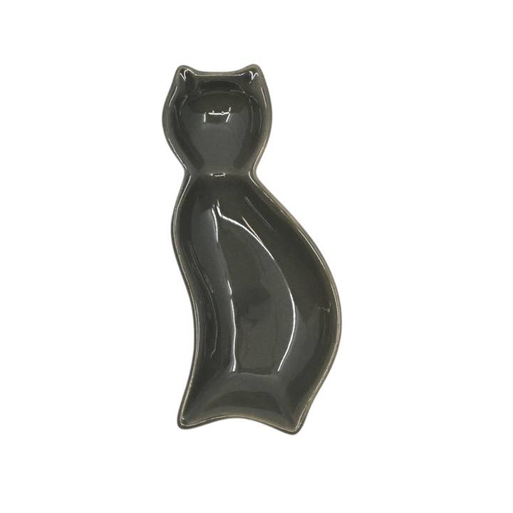 4"L Cat Shaped Porcelain Sauce Dish Dark Gray (12/144) for wholesale by Urban Tokyo