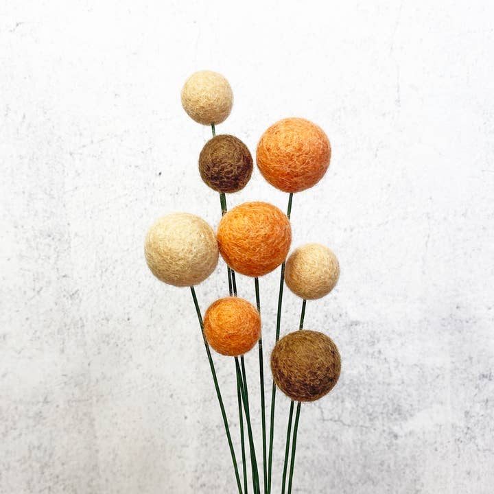 Set of 8 Felt Wool Flower Ball Bouquet Terracotta Sunset for wholesale by Oakwind Hollow