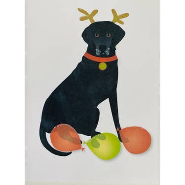 Studio Daedre - Wholesale Christmas Card - Christmas Black Lab Dog with Antlers - Boxed Note Cards0