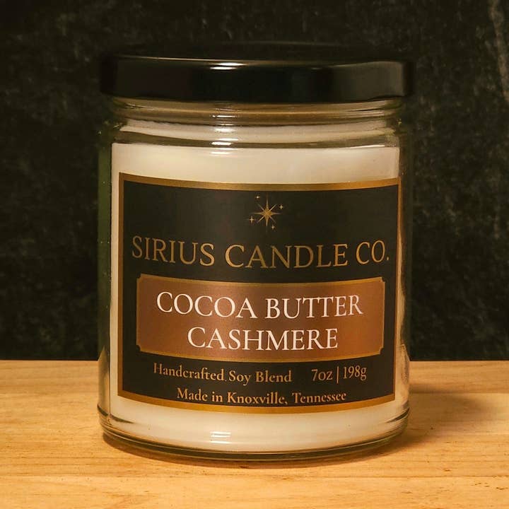 Cocoa Butter Cashmere - 7 oz. Clear Glass Scented Candle for wholesale by Sirius Candle Co.