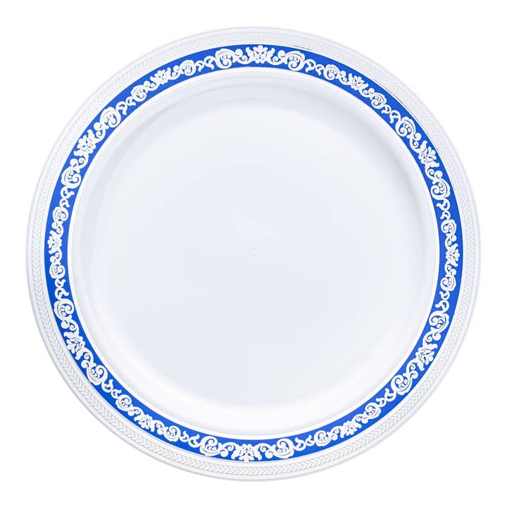 Smarty had a Party - Wholesale Disposable plate - 10.25" White Blue Silver Royal Rim Dinner Plates - 10 pcs1