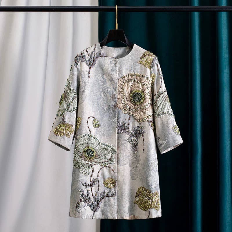 Productseeker - Vente Robe – femme - Coupe-vent fleuri à perles CT102Y avec charme à col rond4