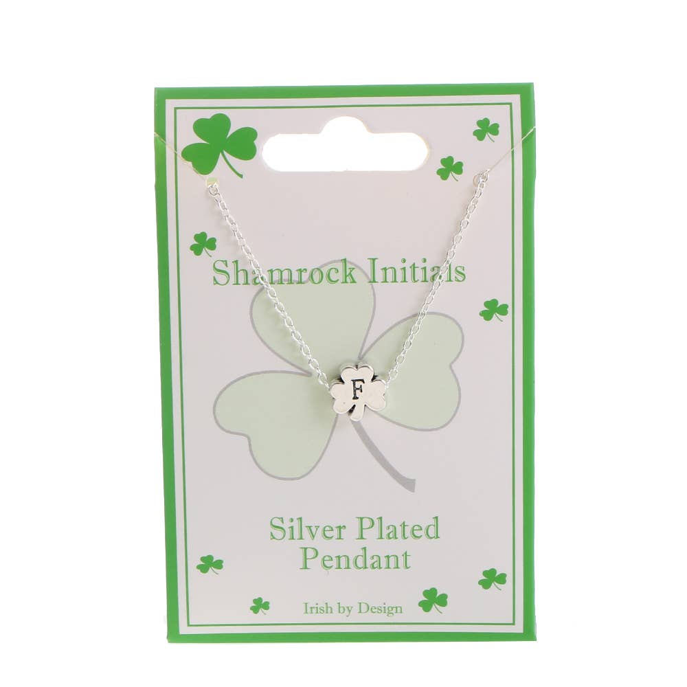 IRP-021F Silver Plate Shamrock Initial Pendant F for wholesale on Faire0