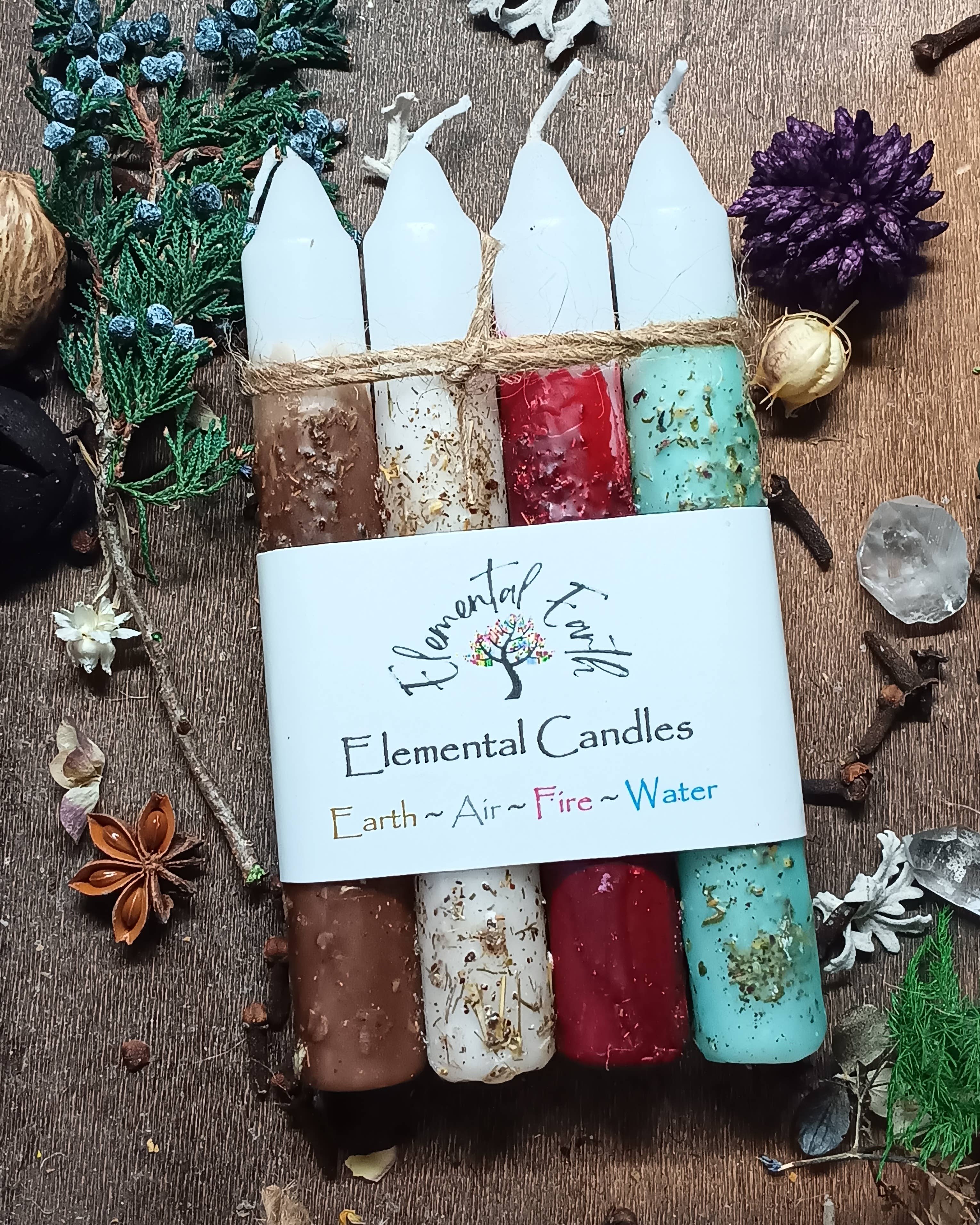Elemental Earth Shop - Vente Bougies/bougeoirs coniques - Ensemble de bougies de 6 pouces à intention herbacée élémentaire