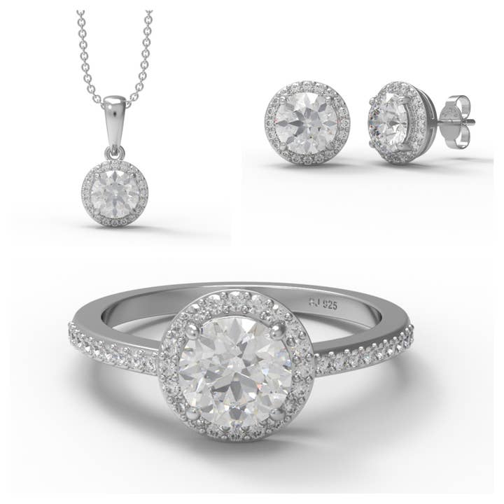 Runder Moissanit 925 Silber Ring Anhänger Ohrring Set für den Großhandel von Star Joya