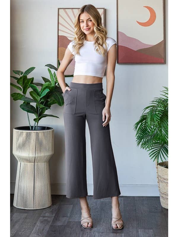 HEIMISH - Wholesale Pants - Women's - EP6838-10 WIDE WAISTBAND SOLID CULOTTES PANTS POCKET