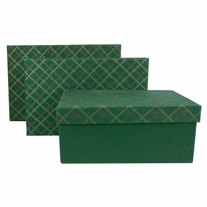 Caixas de Presente Retangulares Verdes Xadrez Feitas à Mão - Conjunto de 3 por atacado de Emartbuy