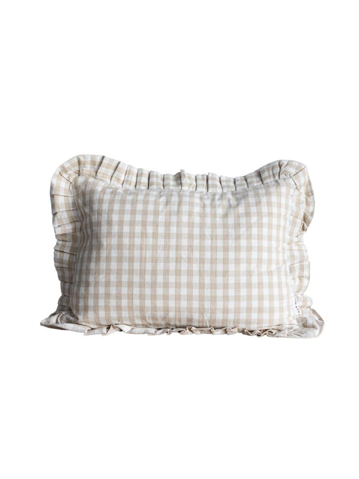 Ruffle Lumbar Pillow Sham Beige Gingham Cover for wholesale by Luxe B Co