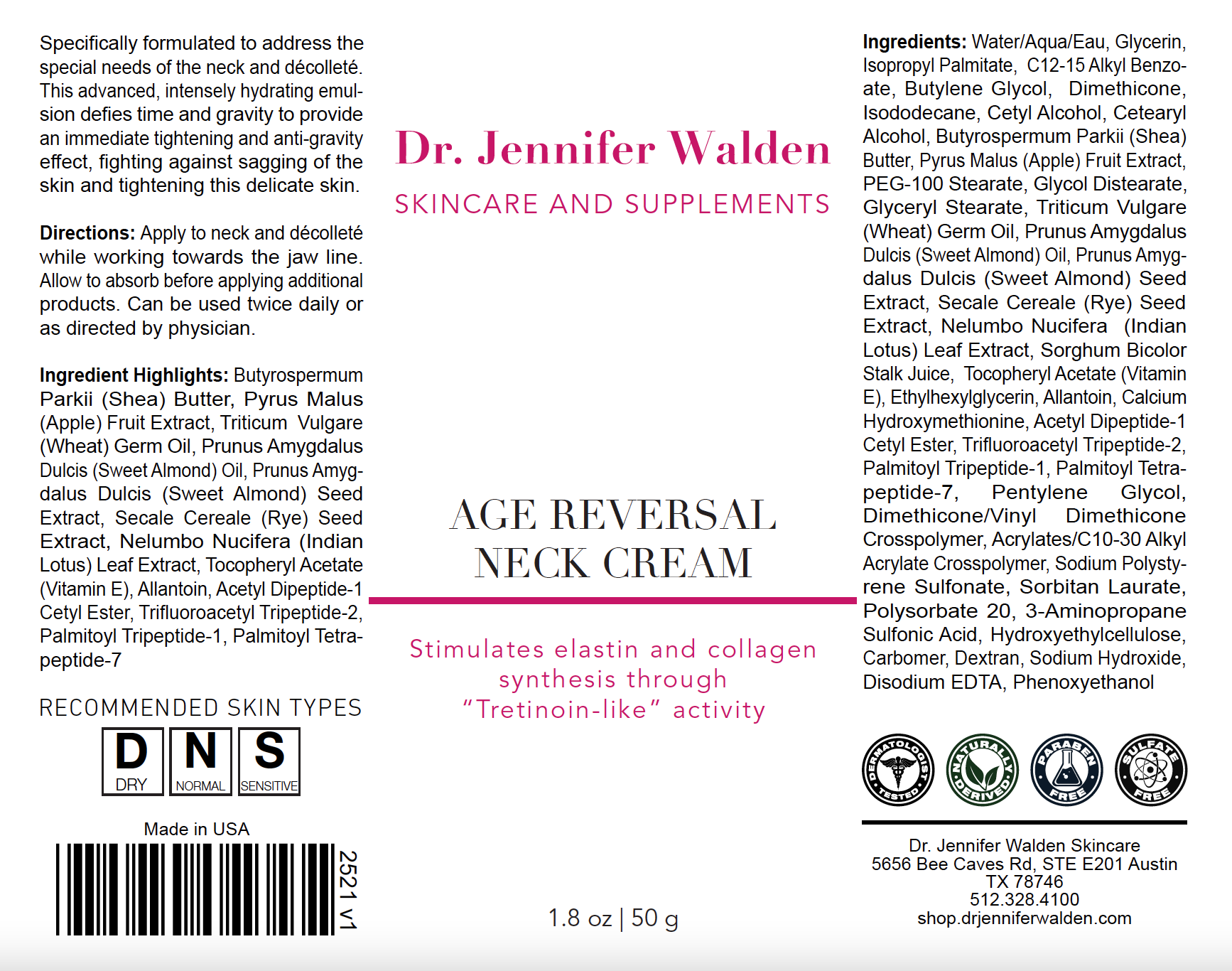 Dr. Jennifer Walden Skincare & Supplements - Wholesale Anti-Aging Moisturizer - Age Reversal Neck Cream2