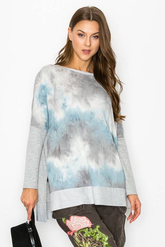 Blue 10702L507 - UNBALANCED COLD SHOULDER TIE DYE TOP for wholesale on Faire1