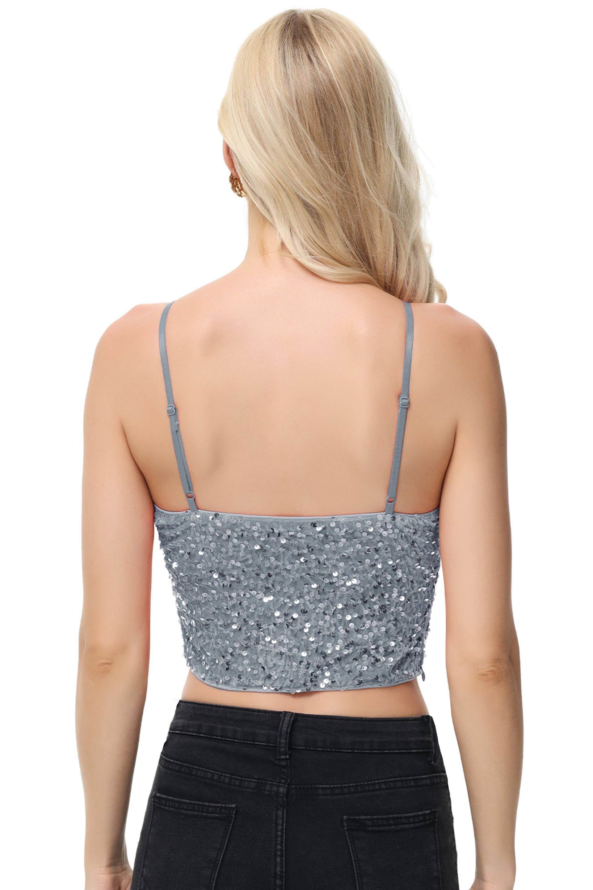 Anna Kaci Wholesale - Wholesale Camisole - Women's - Sparkly Sequin Cami Tops Crop Club Party Glitter Spaghetti33