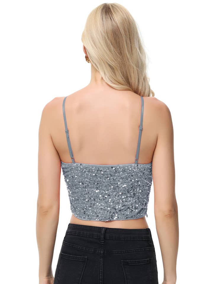 Anna Kaci Wholesale - Wholesale Camisole - Women's - Sparkly Sequin Cami Tops Crop Club Party Glitter Spaghetti33