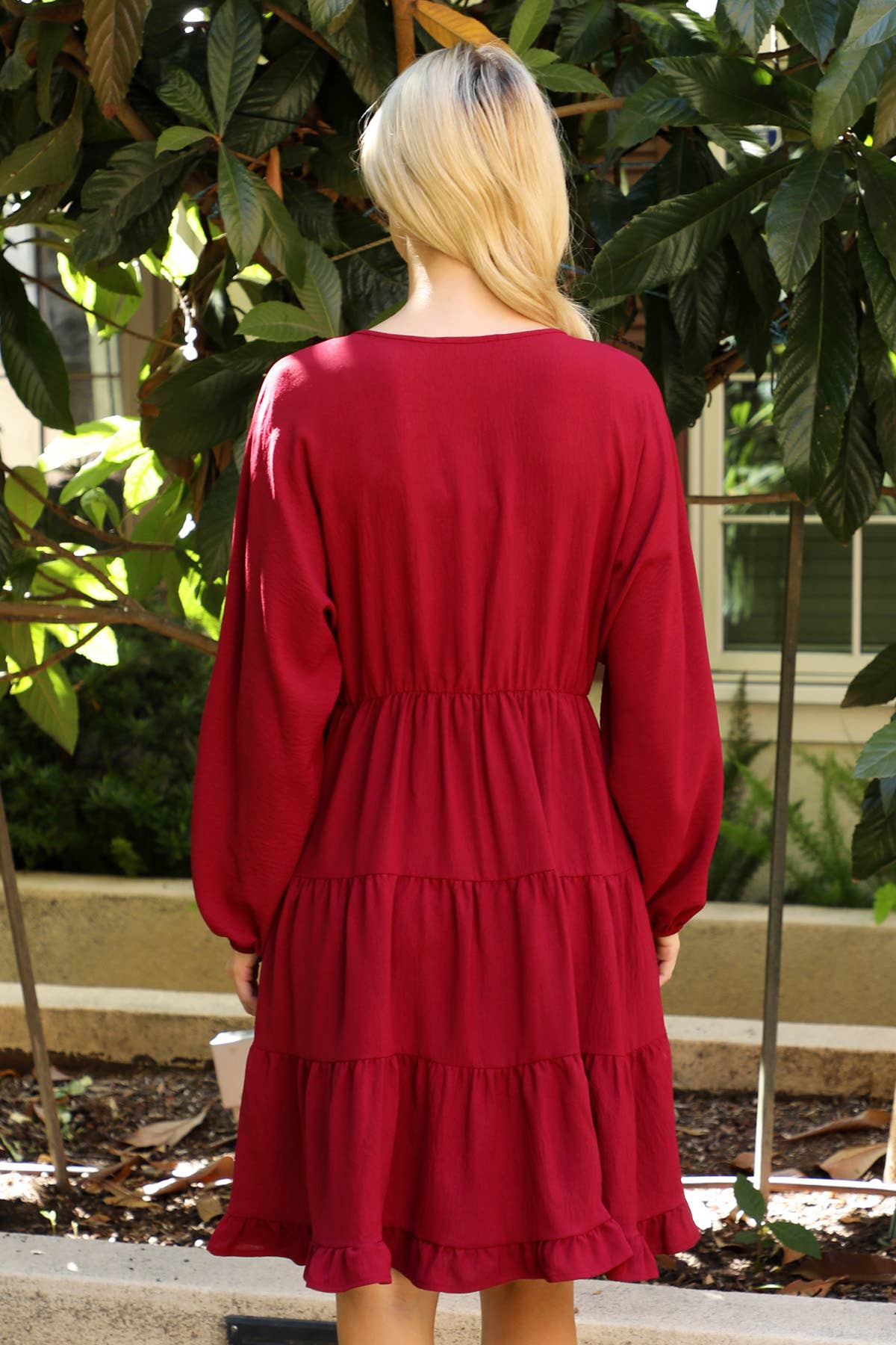 You & Me - Wholesale Dress - Women's - YMD10057V-WOVEN PUFF SLEEVE V-NECK ELASTIC WAIST TIERED31