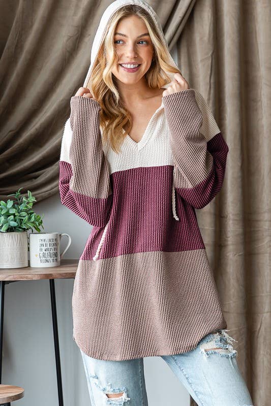 HEIMISH - Wholesale Hoodie - Women's - ET7476-12  SOLID URBAN RIBBED DRAWSTRING HOODIE TOP5