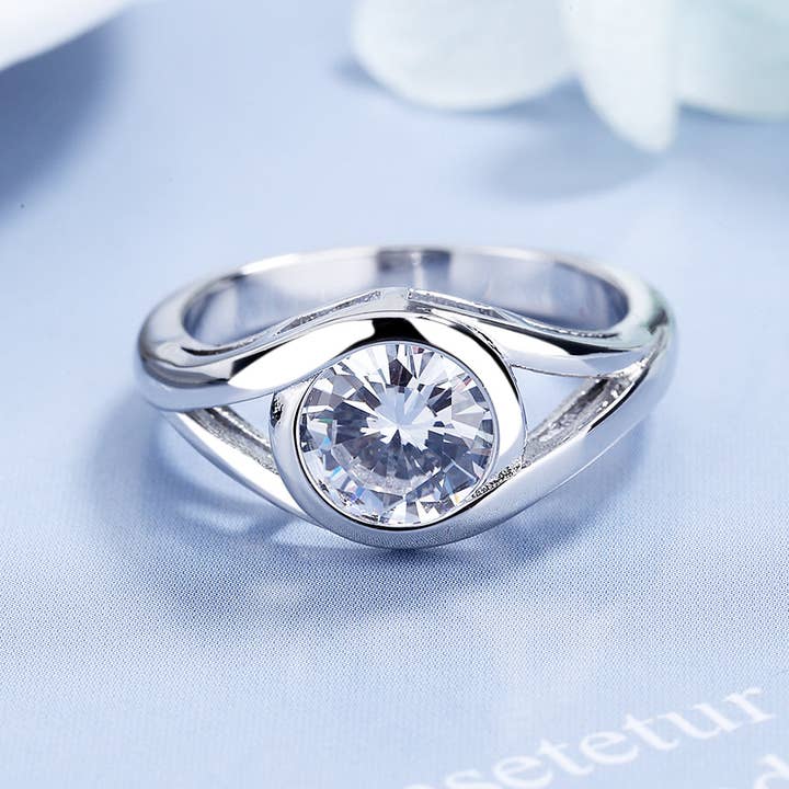 Amy and Annette - Wholesale Engagement Ring - Sterling Silver Bezel Engagement Ring With Crystals from Swarovski