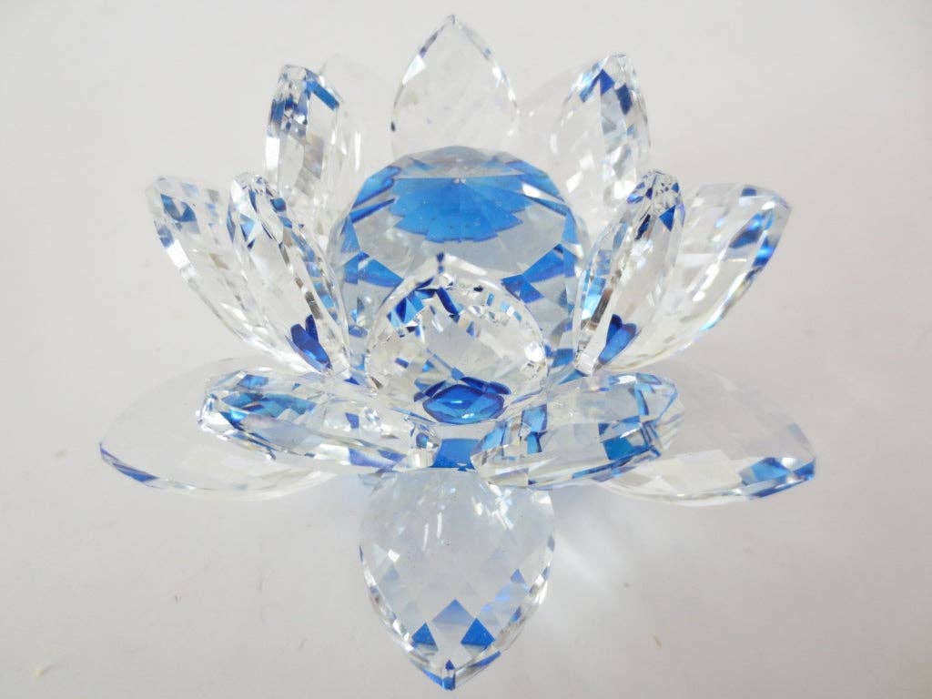 Kl-u-Ra Magie des Lebens - Wholesale Decorative Tabletop Object - Crystal Lotus Blossom Blue - 13 cm