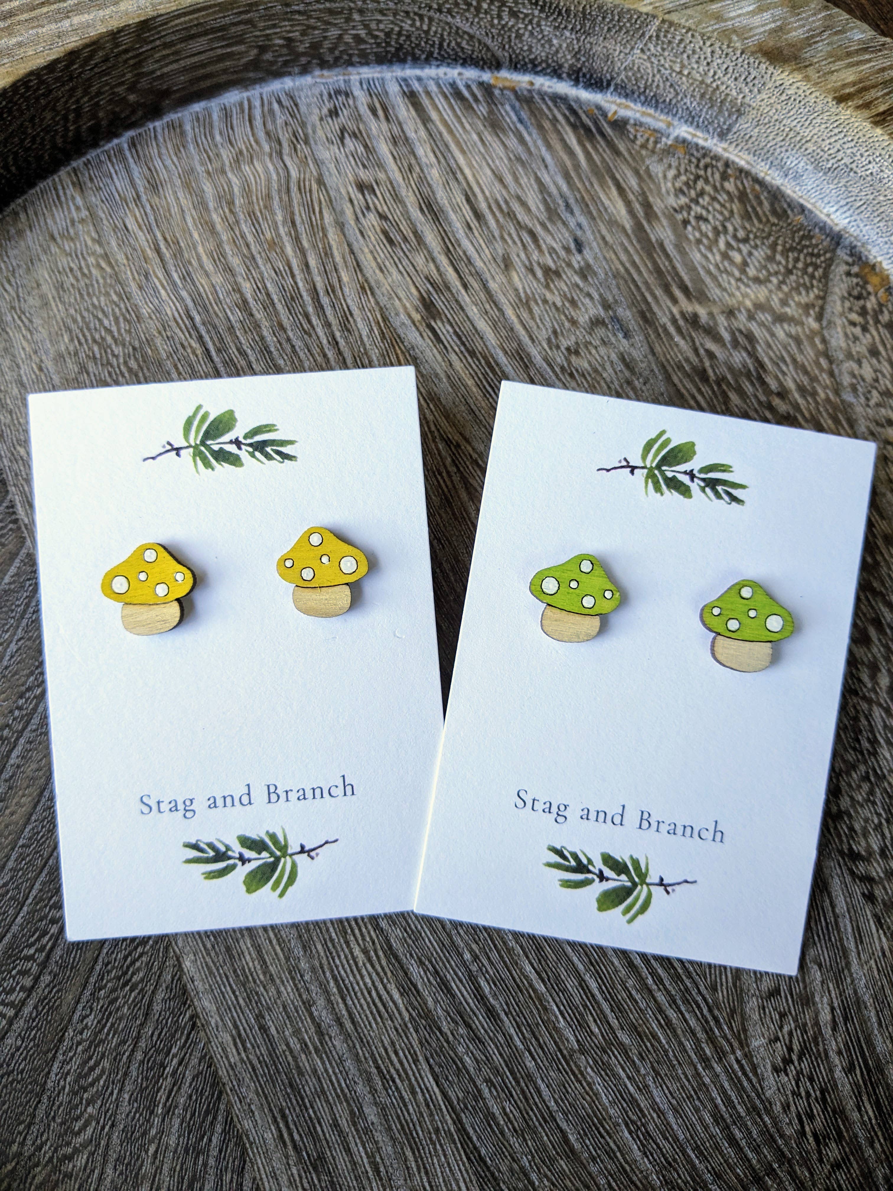 Stag and Branch - Wholesale Stud/Post Earrings - Small Wood Mushroom Stud Earrings Witchy Cottagecore1