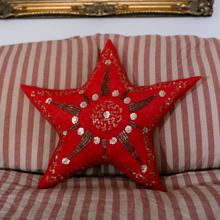 Kansas Star Pillow, Red - Handmade, Cotton-filled Cushion for wholesale by Skippy Cotton