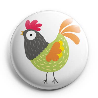 Rooster Pinback Button/ Badge for wholesale by Prickly Cactus Collage