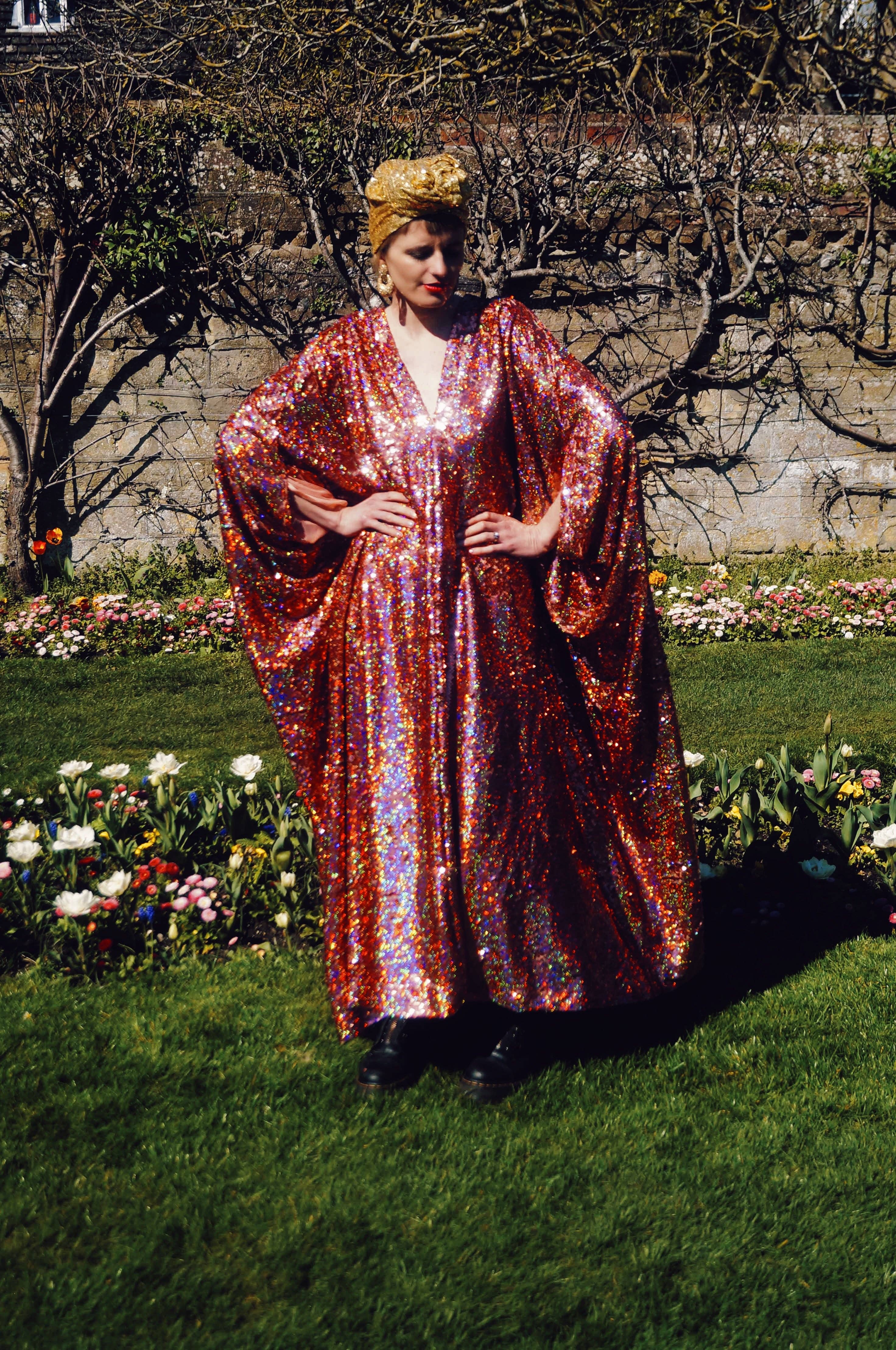 Fumbalinas – wholesale Kaftan – Women's – Rose Gold Holographic Sequin V-neck Kaftan Gown20