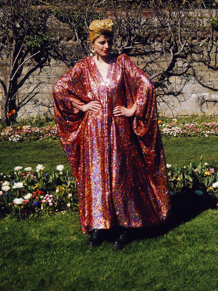 Fumbalinas - Wholesale Kaftan – Women's - Rose Gold Holographic Sequin V-neck Kaftan Gown20