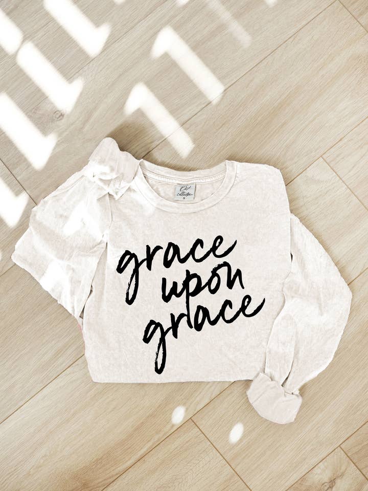 GRACE UPON GRACE Mineral Washed Long Sleeve Graphic for wholesale by OAT COLLECTIVE