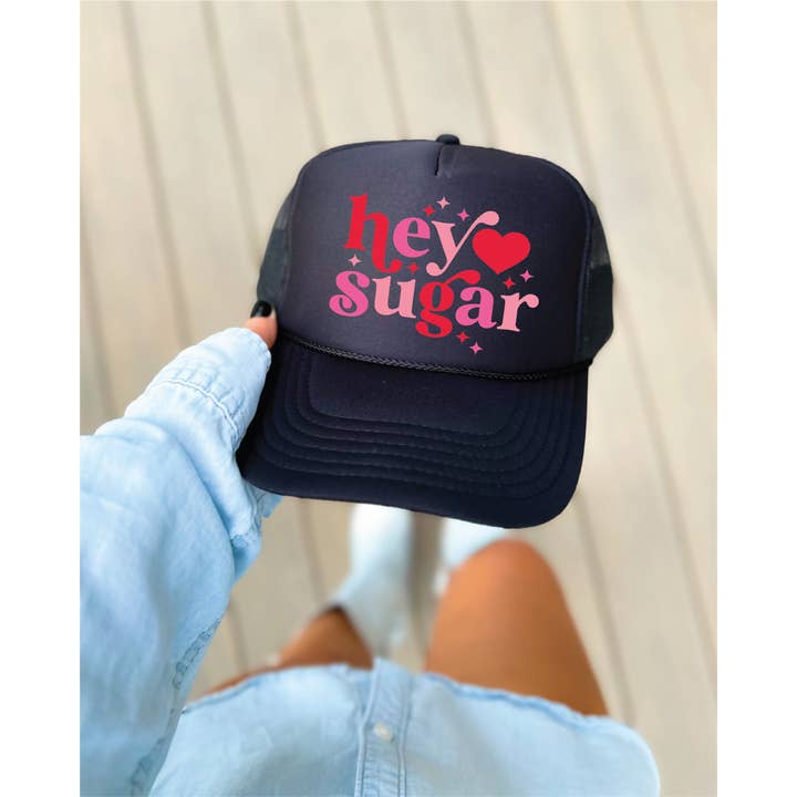 Hey Sugar Boné Trucker Preto com Impressão DTF em Espuma por atacado de Southern Attitude Designs Inc