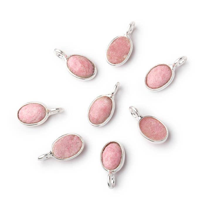 7x5mm Sterling Silver Bezel Thulite Rose Cut Oval Pendant 1 piece for wholesale by Beads of Cambay