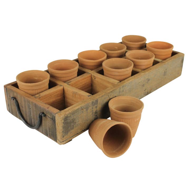HomArt – Großhandel Blumentopf – Campo Wood Caddy mit 10 Tonbechern