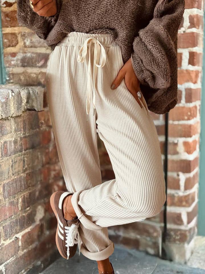 66DISCO - Wholesale Pants - Women's - 66 Drawstring Elastic Waist Casual Corduroy Pants (S-XL)1