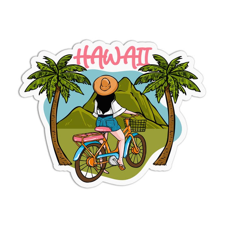 Hawaii Bike Vinyl Waterproof Stickers for wholesale by Girls Printing House