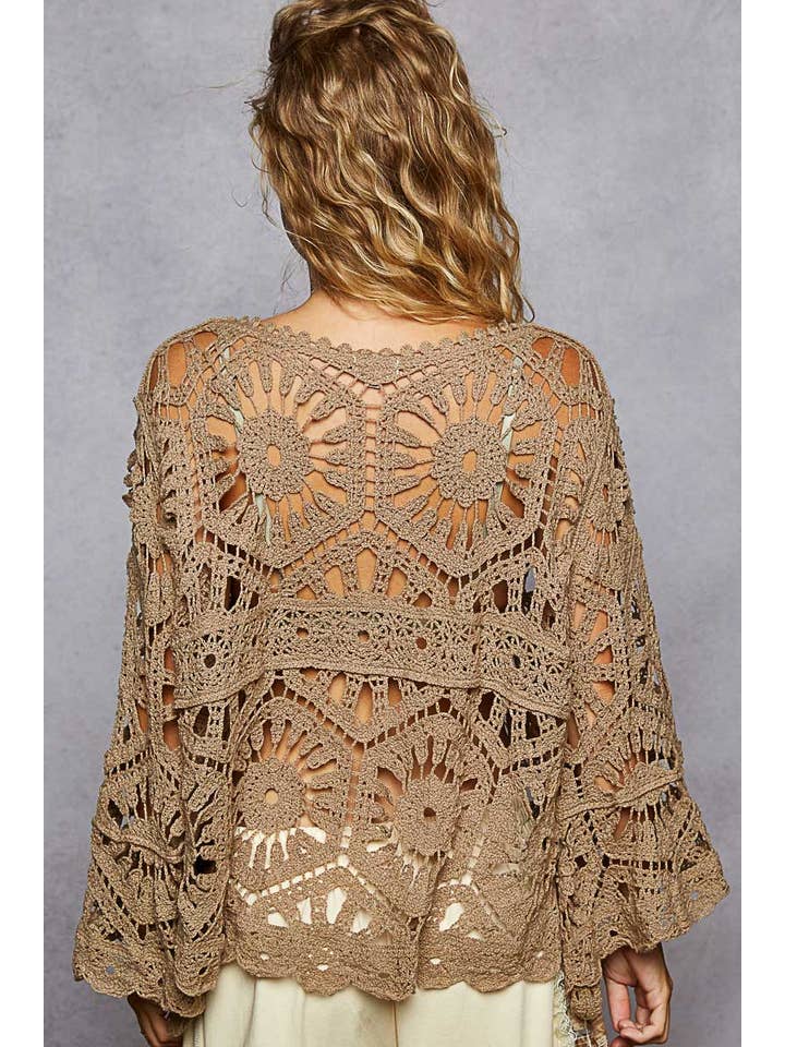 Pol Clothing - Wholesale Knit Top - Women's - Round Neck 3/4 Sleeve Crochet Cropped Top15