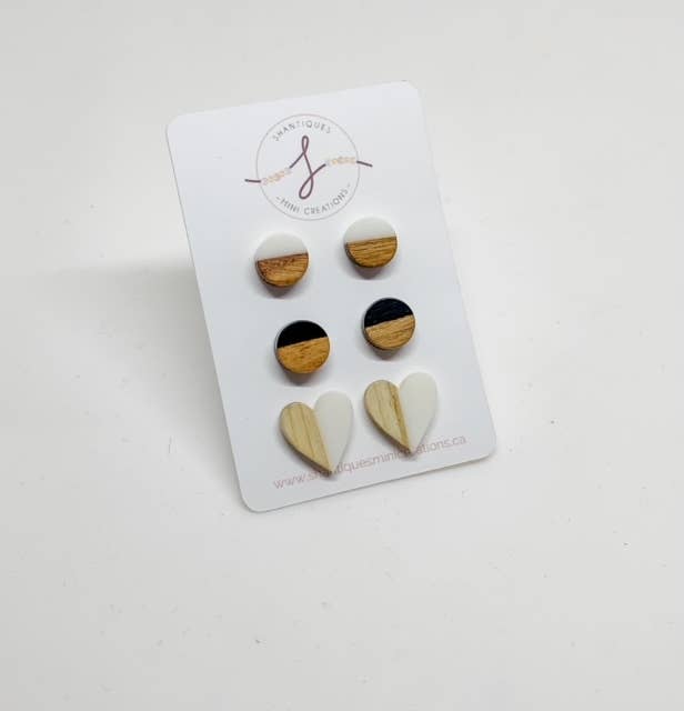 Shantiques Mini Creations - Wholesale Jewelry Set - Trio Earrings - wood grain2