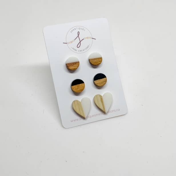 Shantiques Mini Creations - Wholesale Jewelry Set - Trio Earrings - wood grain2