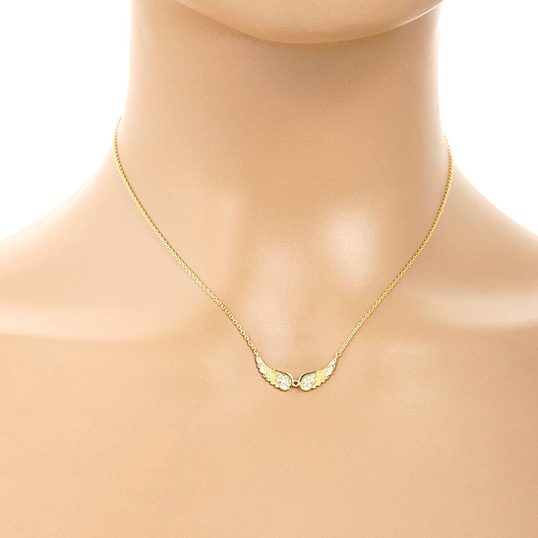 Fashion City - Wholesale Pendant/Charm Necklace - CZ Gold-Dipped Wings Necklace1