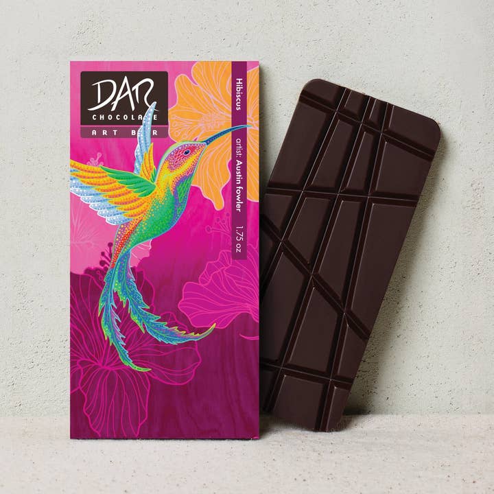 Dar Chocolate - Wholesale Chocolate Bar - Art Bar: Hibiscus 72% Dark Chocolate Bar Vegan (Mixed Art)