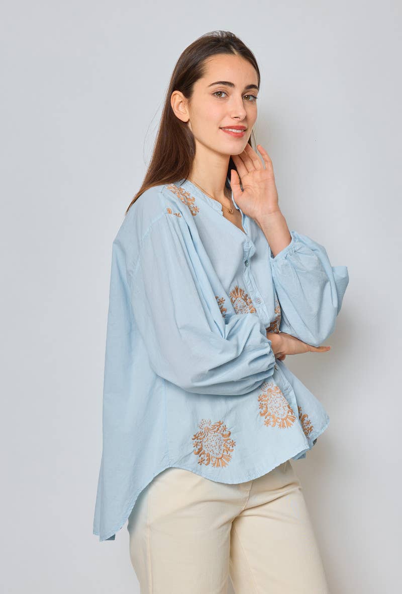 SUNNY STUDIO - Wholesale Button Down Shirt - Women's - Embroidered long-sleeve blouse1