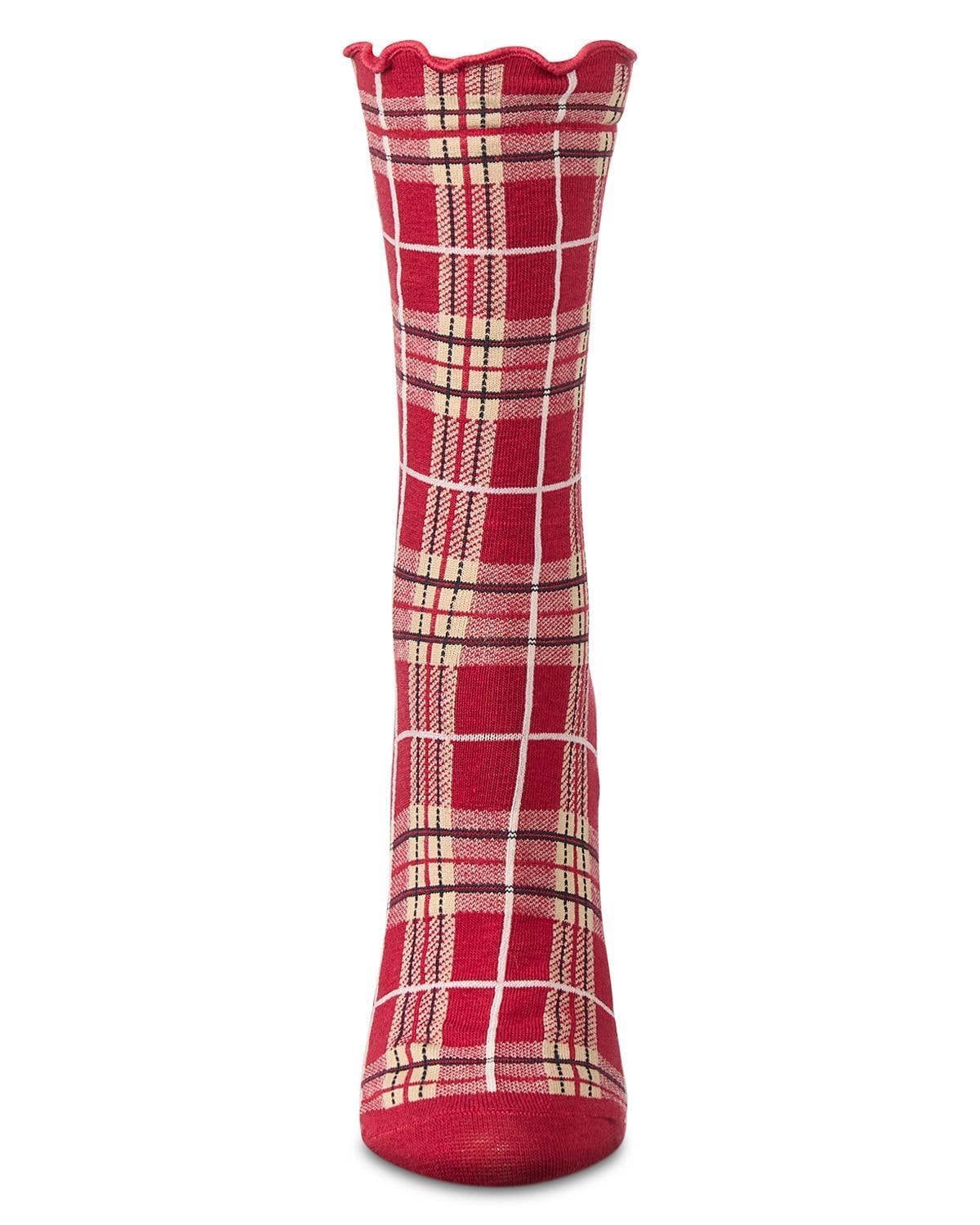 Infinity Classics International Inc. - Wholesale Socks - Women's - Memoi Classic Plaid Lettuce Edge Crew1