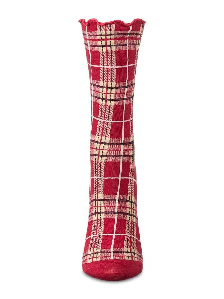 Infinity Classics International Inc. - Wholesale Socks - Women's - Memoi Classic Plaid Lettuce Edge Crew1