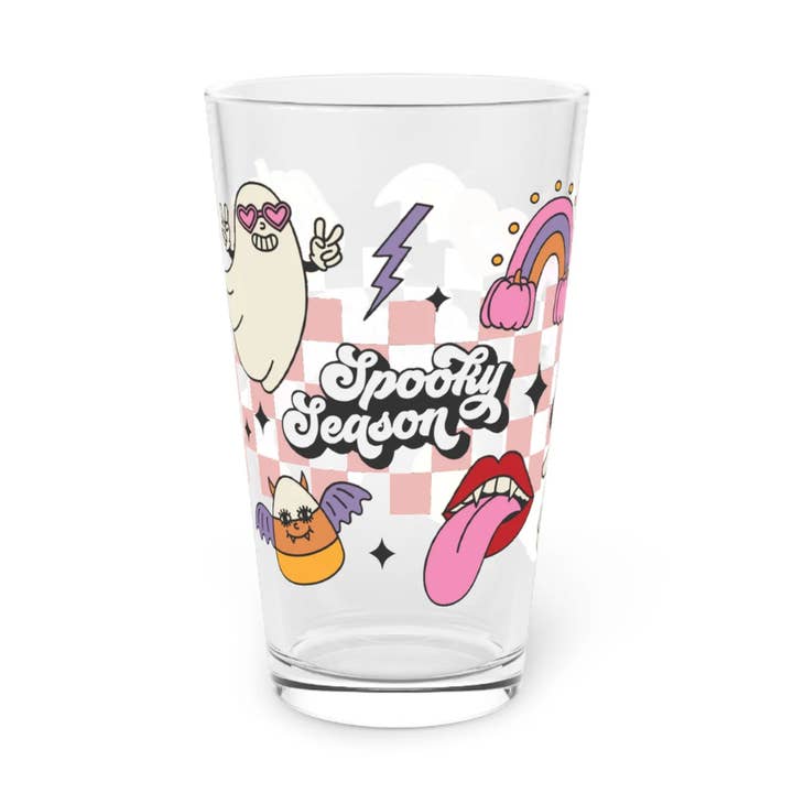 Halloween Pink Pattern Printed Tumbler Glass Cup for wholesale by Home and Honey Shop