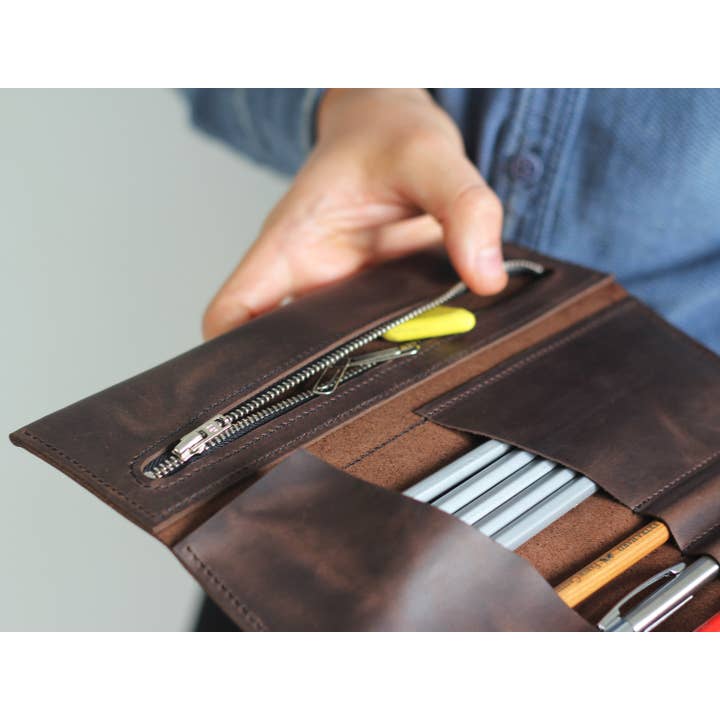 Pol Leather Studio - Vente Étuis/trousses à crayons - Trousse à crayons en cuir, étui à stylos, trousse d'artiste,6