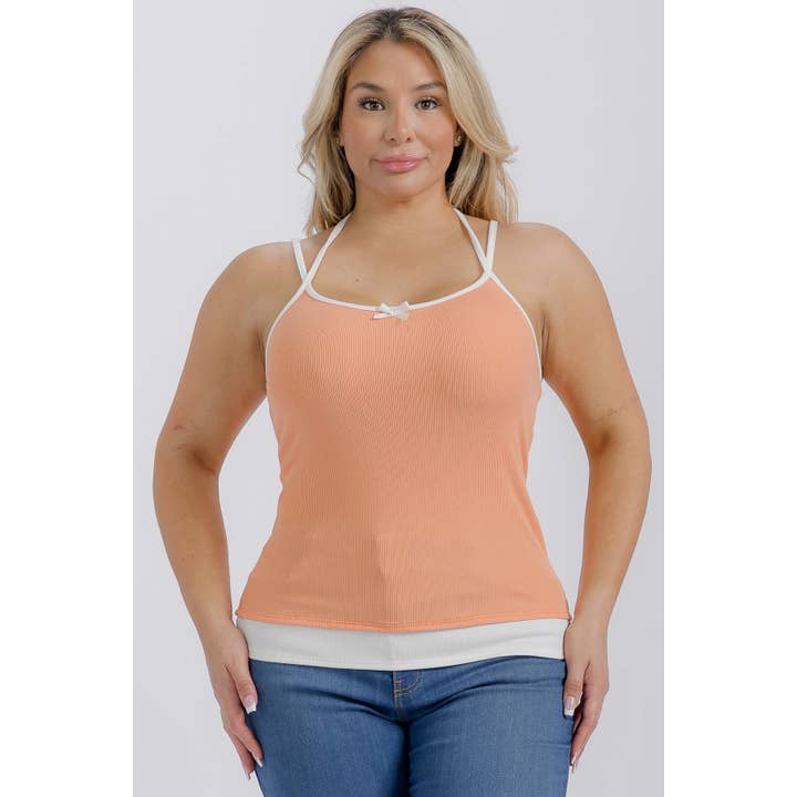 RIBBAD HALTERNECK MED KONTRASTERANDE KANT I PLUSSTORLEK MED DUBBELT LAGER för wholesale av Curve Market