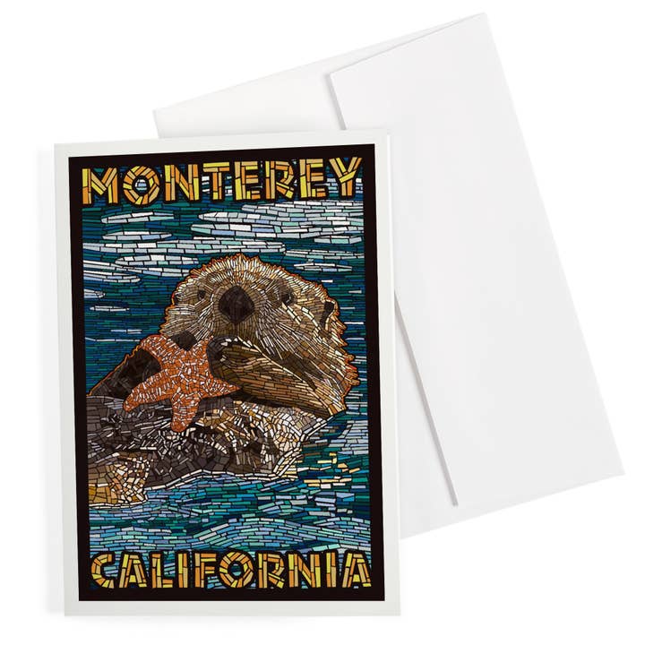 GREETING CARD Monterey, California, Sea Otter, Mosaic for wholesale by Lantern Press