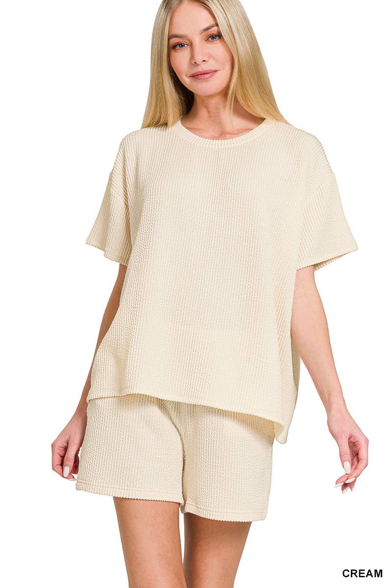 42POPS – Engroshandel Loungesæt - Dame – .Corded Rib T-shirt & Shorts 2-delt Sæt9