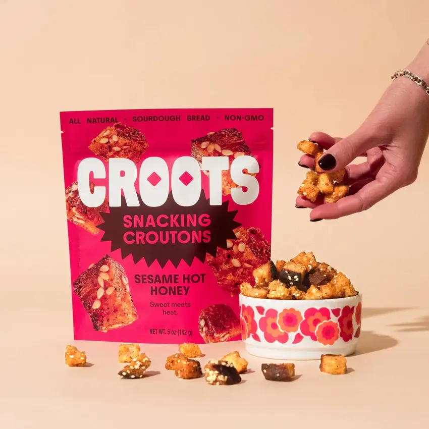 Croots - Wholesale Crackers - Sesame Hot Honey: Snackable Sourdough Croutons2