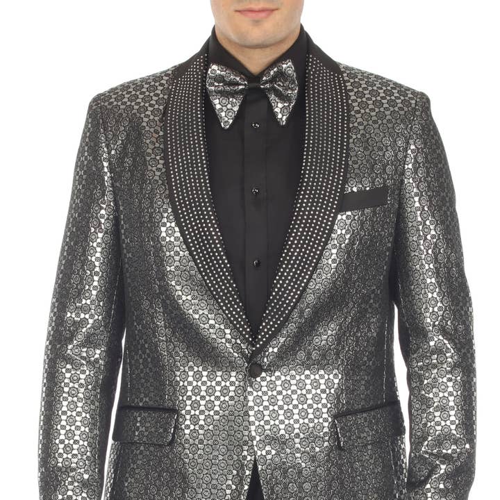 Esmoquin de hombre Mojito plateado con solapa de chal, 1 botón, 2 aberturas, ajuste slim. para venta al por mayor de Ferrecci