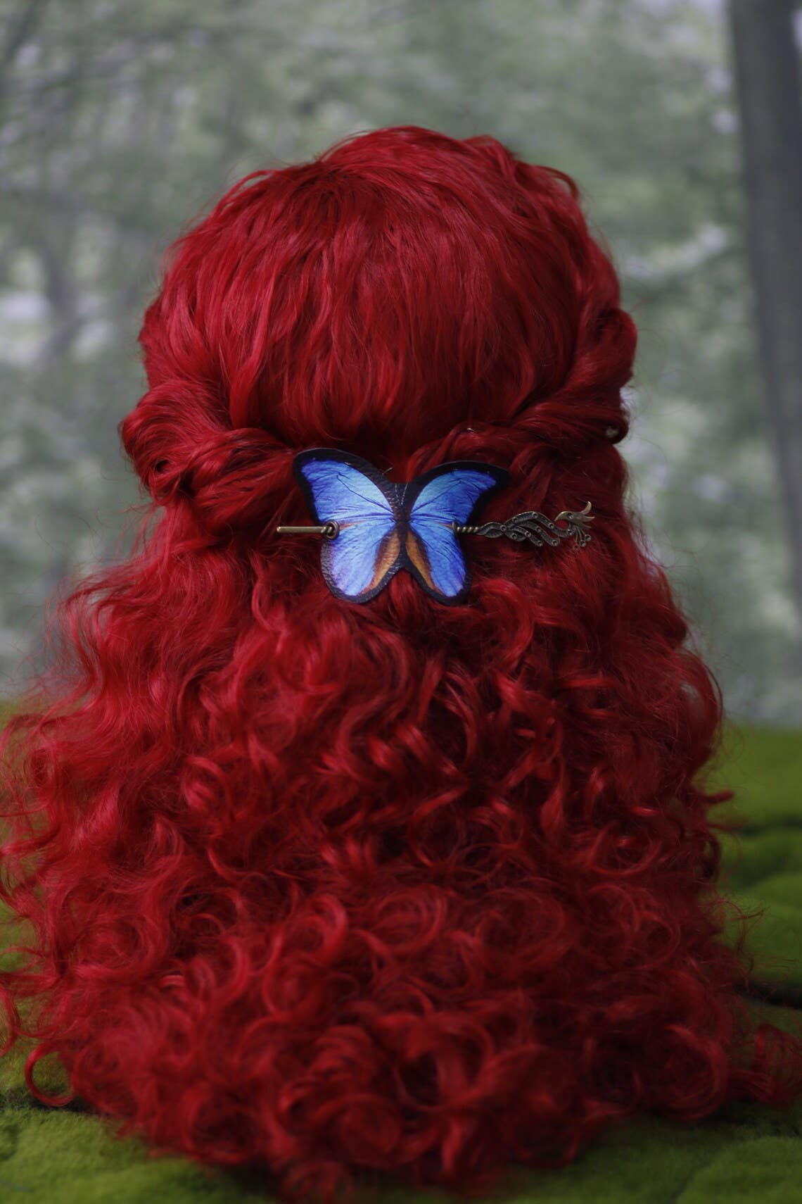 Costurero Real – wholesale Hårspänne - Dam – Blå fjäril hår Barrette Vegan läder Cottagecore2